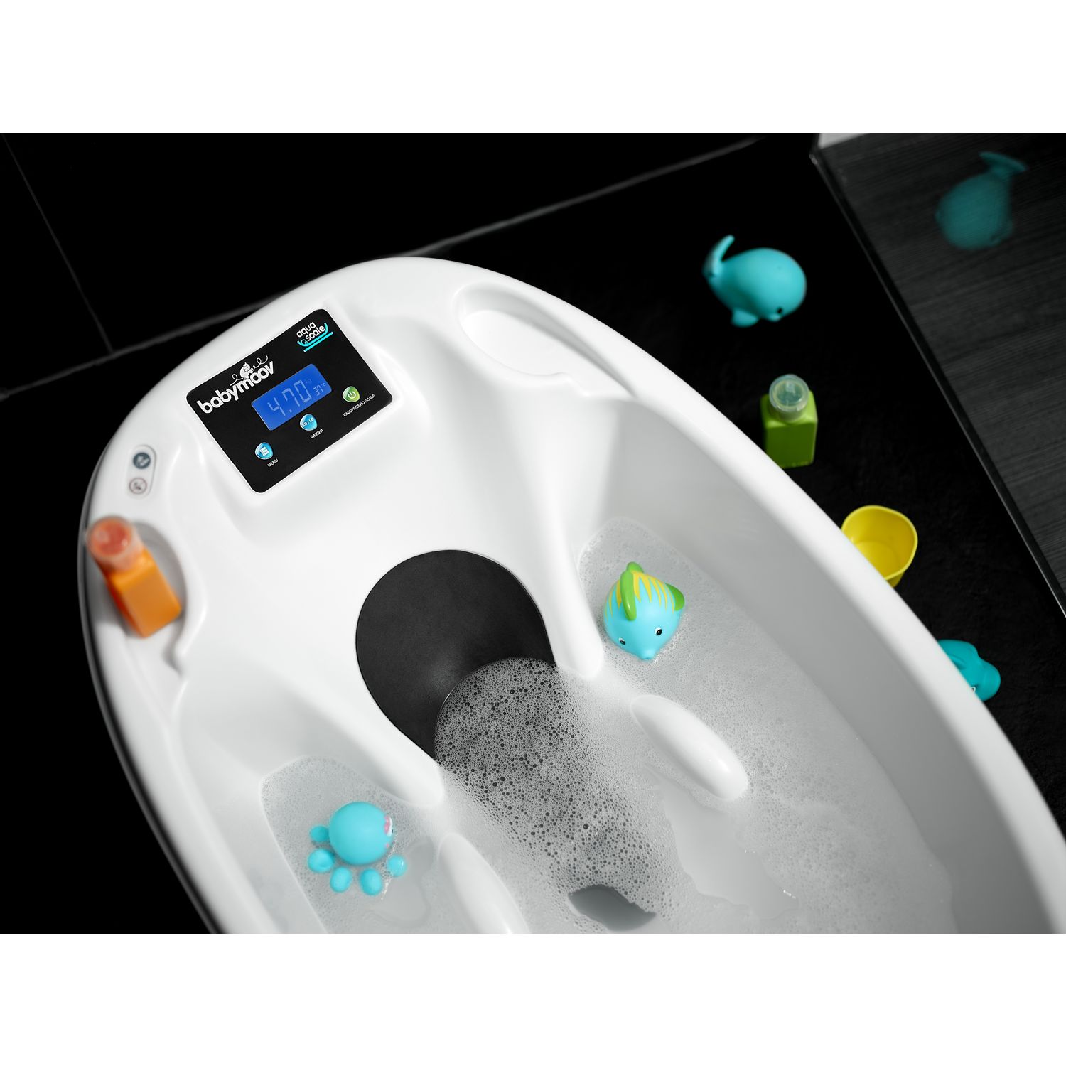 Babymoov Baignoire Aquascale Avec Thermomètre Et Balance Intégrés port recommander Composition baignoire babymoov aquascale avec pied vente  au détail Électrifier Moderniser