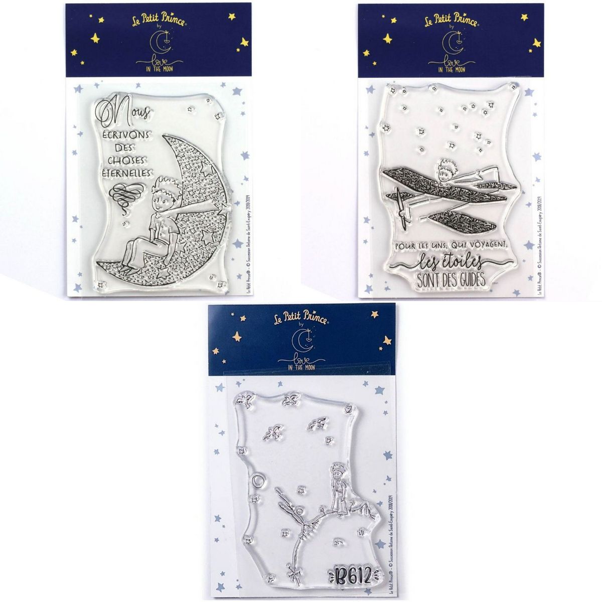 Youdoit 3 Tampons transparents Le Petit Prince et la Lune + son Avion + Asteroïd