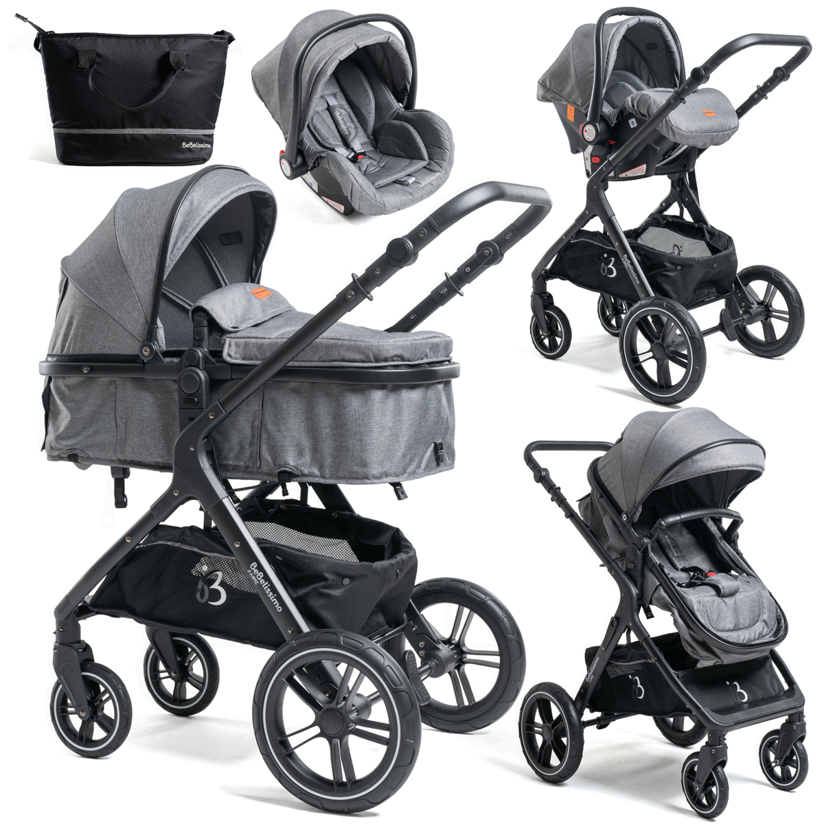 Poussette combinée trio 3 en 1 avec siège auto ALBA SET Gris