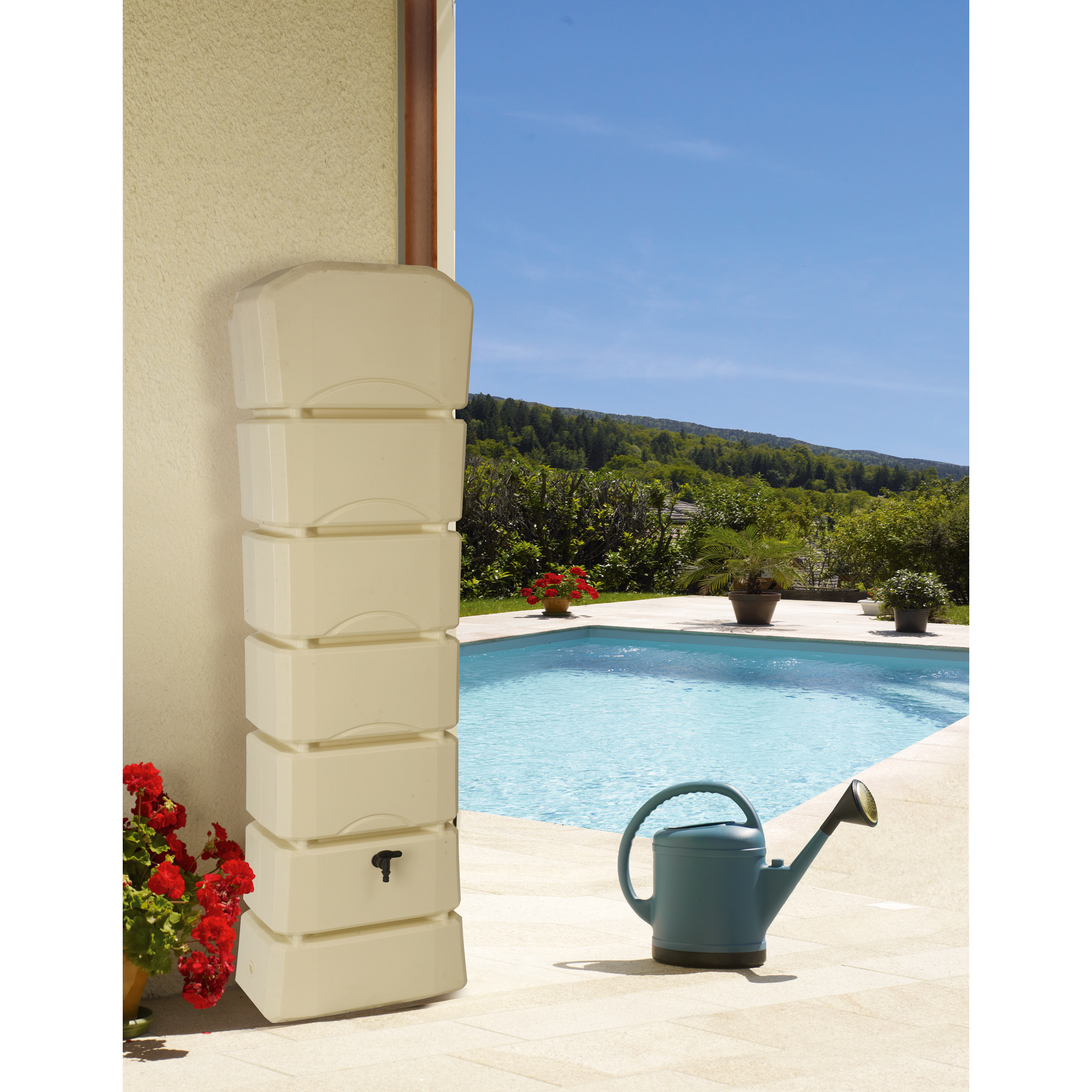 Belli Récupérateur d'eau rectangulaire beige avec kit complet 300L