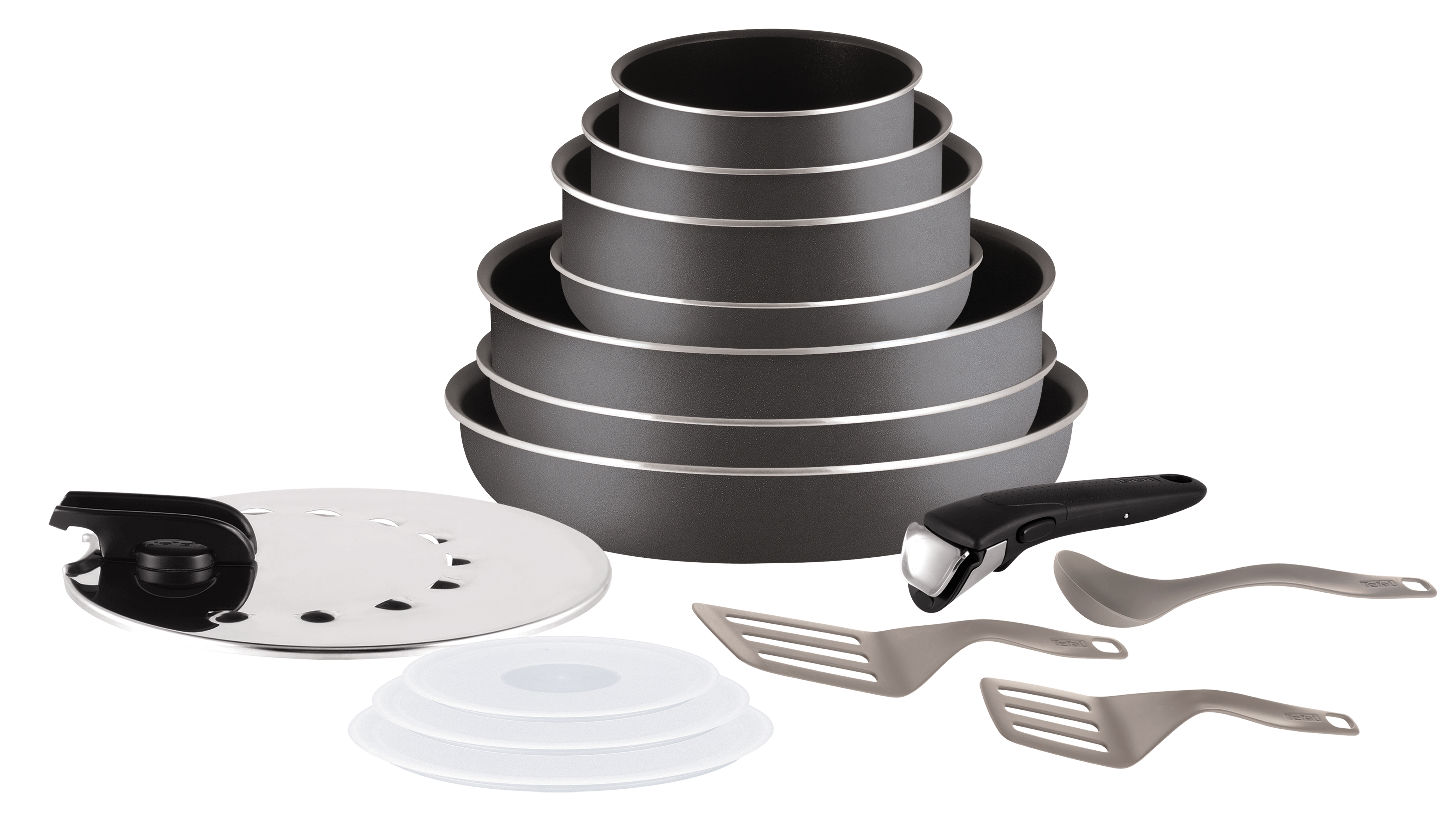 Ingenio Easy Plus Lot Sauteuse 24 cm + Couvercle anti-projection 20/26 cm +  Poignée amovible, Poêles et casseroles à poignée amovible aluminium