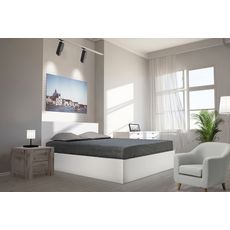 Lit coffre avec sommier relevable et tête de lit 140x190 cm MADRID (Blanc)