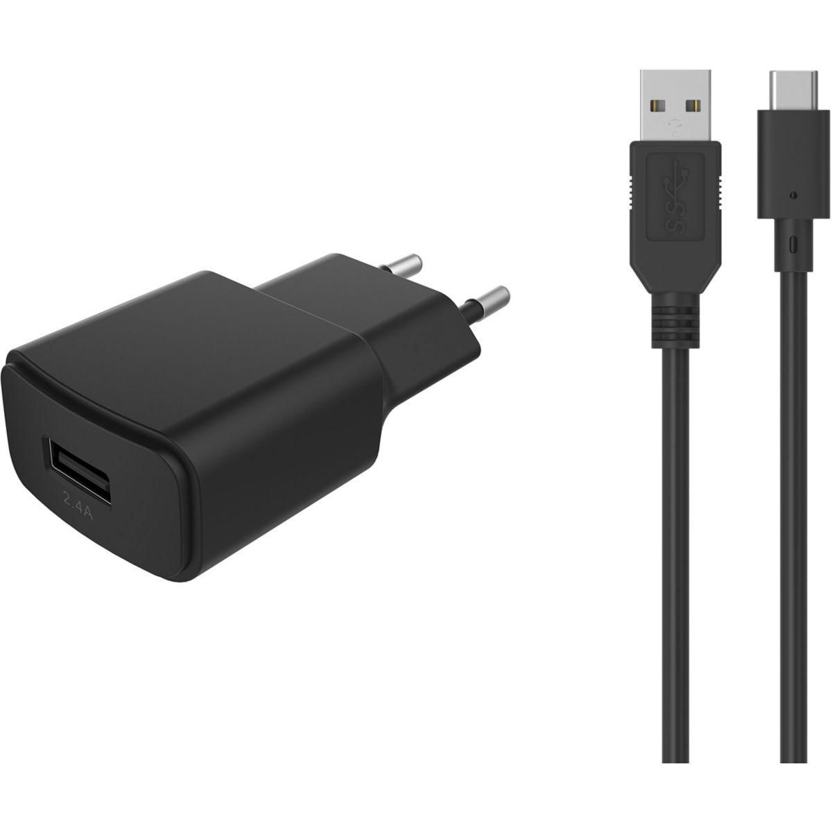 ESSENTIEL B Chargeur secteur USB 2,4A + Cable USB C noir