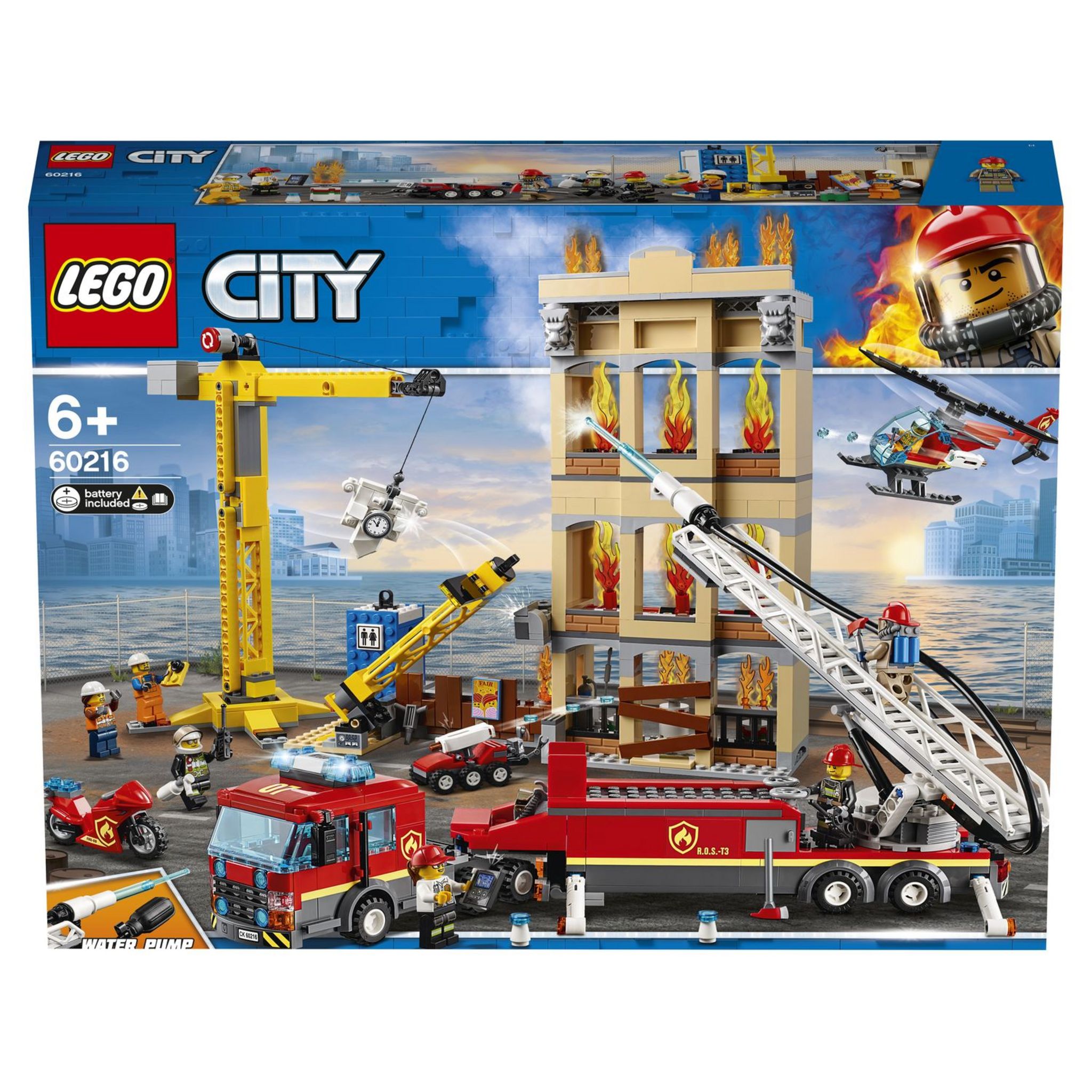 LEGO® City 60216 Les pompiers du centre-ville avec camion de pompiers Grue,  Hélicoptère, Moto et Jouet pour Enfants 6 ans et + - Cdiscount Jeux - Jouets