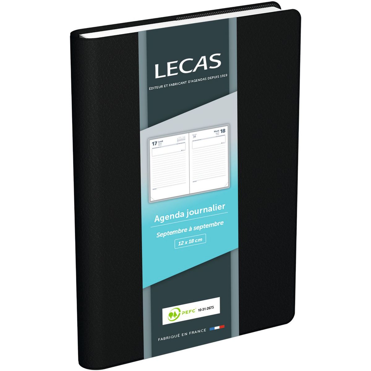 Lecas Agenda scolaire journalier 12x18cm noir 2023-2024 pas cher 