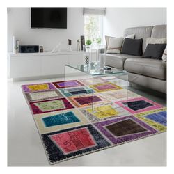 IMPALO Tapis salon MIDOU PATCHWORK 1A2T en laine Fait main pas