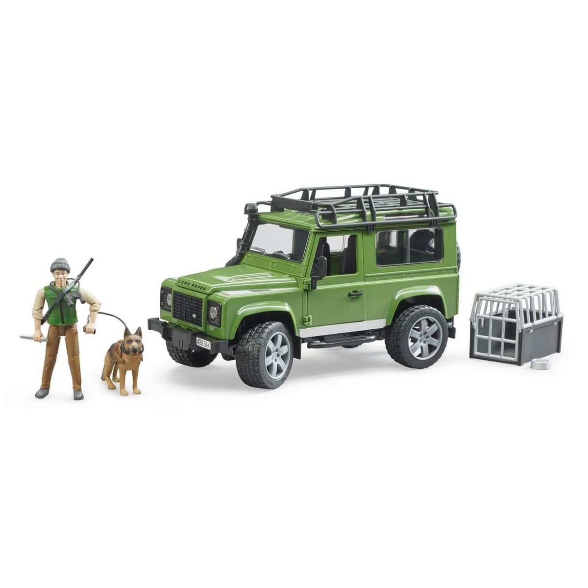Bruder Land Rover Defender Station avec garde forestier et son chien