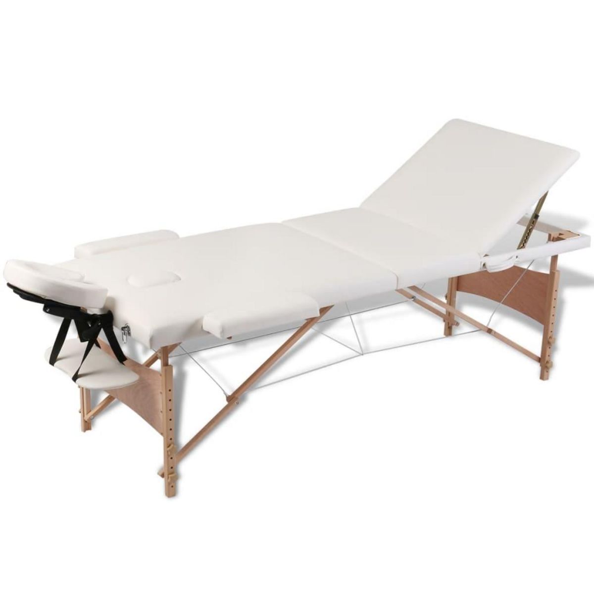 VIDAXL Table pliable de massage Blanc creme 3 zones avec cadre en bois