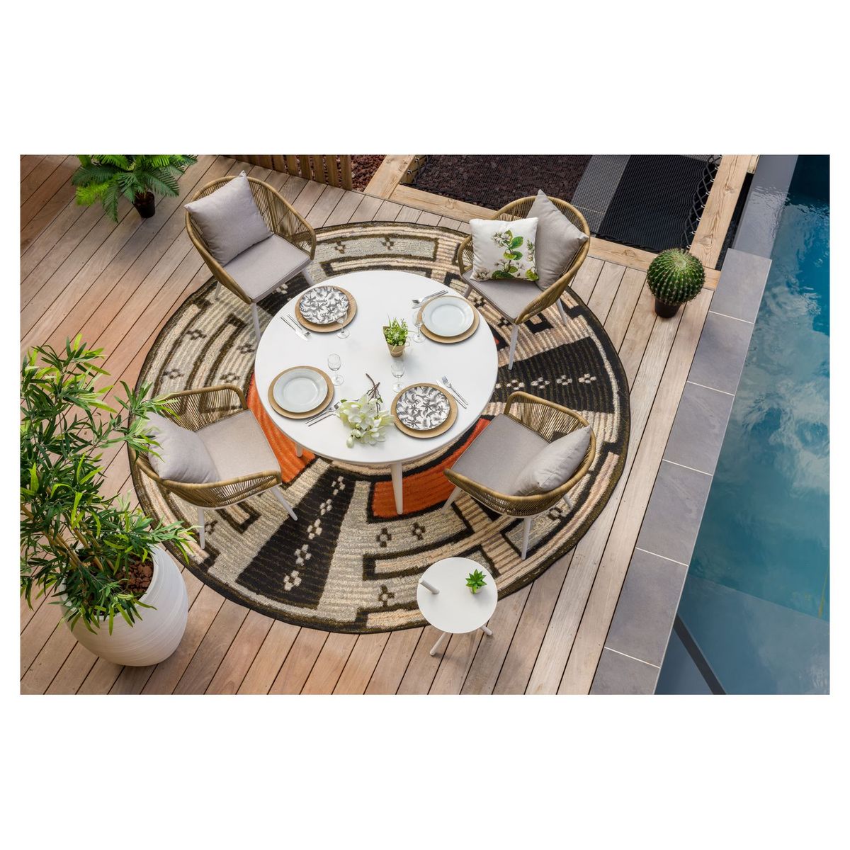 JARDILINE Table de jardin ronde 6 personnes blanche 125cm CAPRI