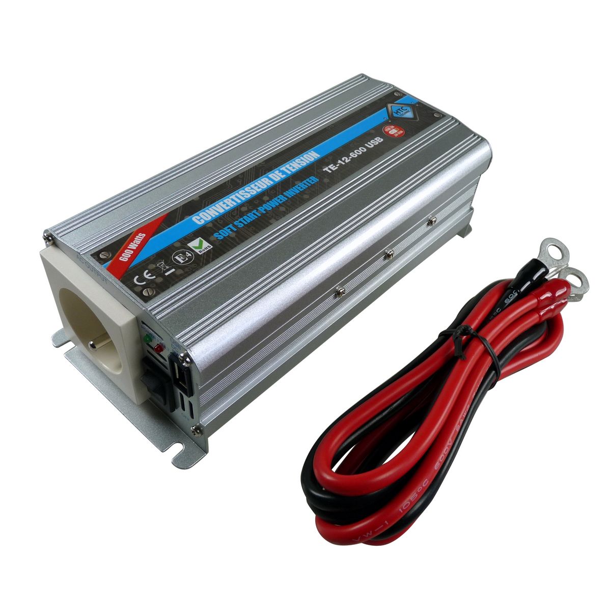 Convertisseur de tension 12/220 V - 600W avec prise USB 2A pas cher 