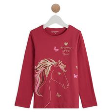 IN EXTENSO T-shirt manches longues licorne fille (rose framboise)