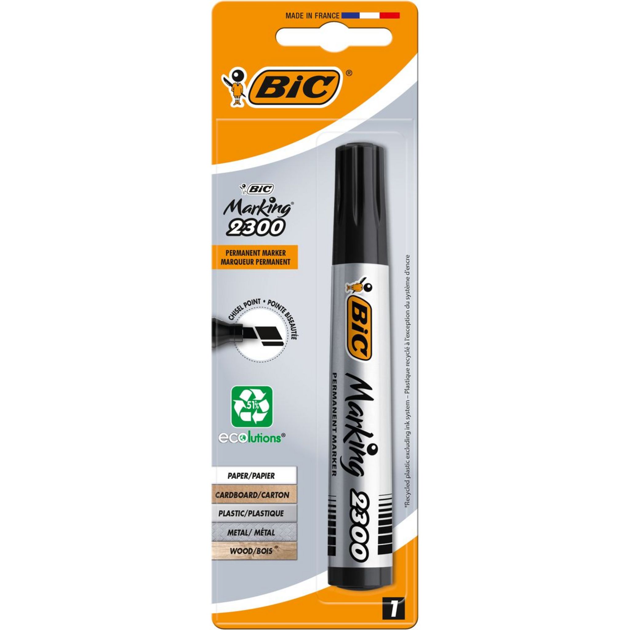 BIC Marqueur permanent pointe fine ogive encre à base d'alcool Noire