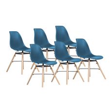 Lot de 6 chaises pieds bois massif NERA (Bleu)