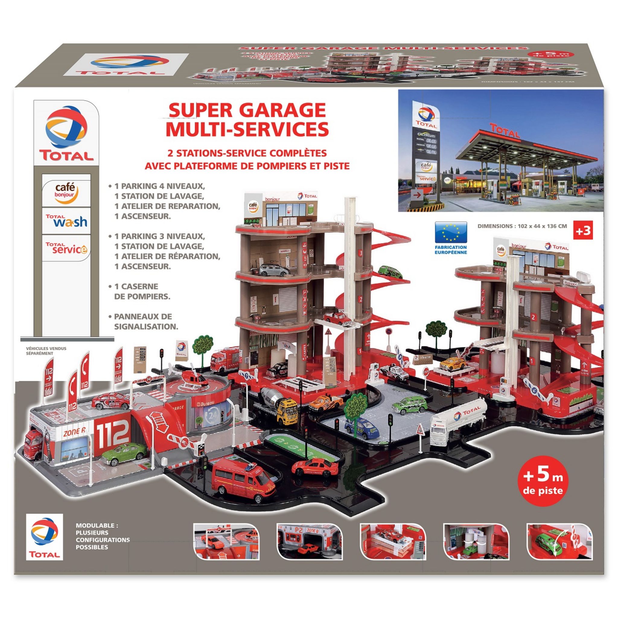 HOMCOM Garage parking voitures enfant - 5 niveaux, 4 voitures, 1  hélicoptère - ascenseur manuel, station-service, pont élévateur - PP ABS  bleu rouge jaune pas cher 