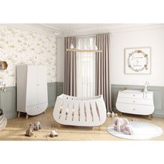 Chambre complète lit bébé 60x120 commode à langer et armoire Trapèze - Blanc