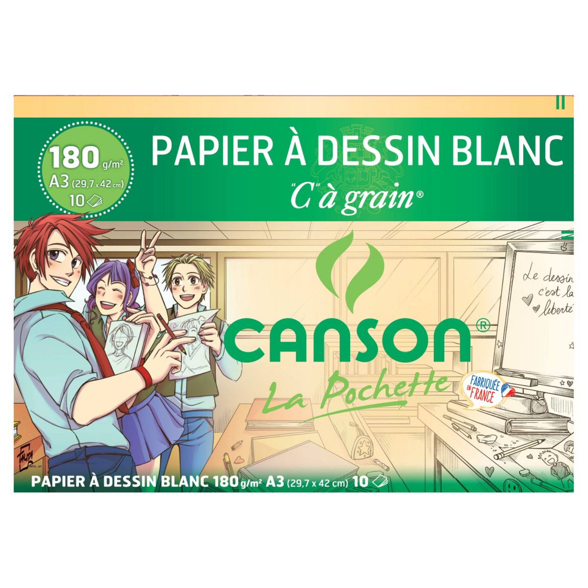 CANSON Pochette papier à dessin blanc 10 feuilles A3 à grain 180g