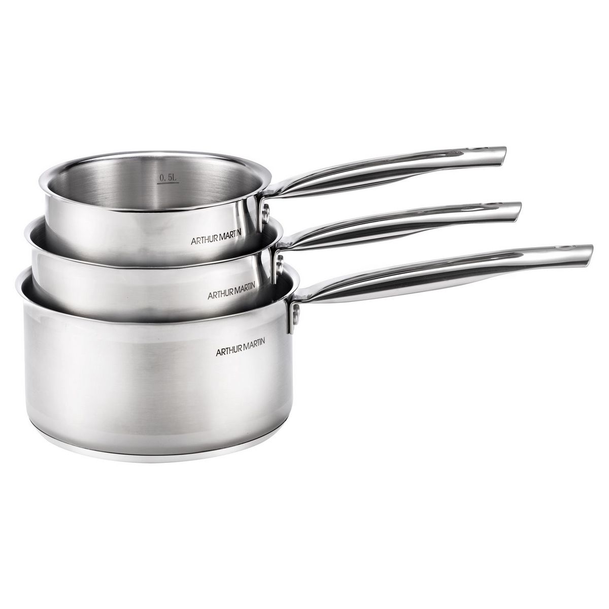 Lot de 3 casseroles induction inox 14 - 16 - 18 cm