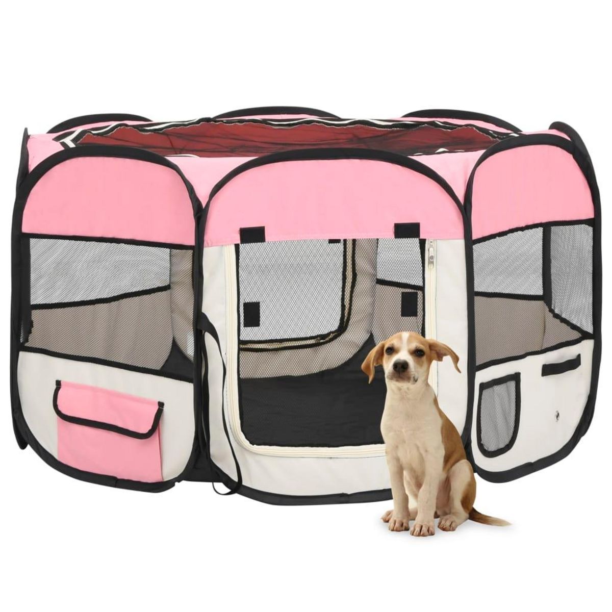 VIDAXL Parc pliable pour chien avec sac de transport Rose 110x110x58cm