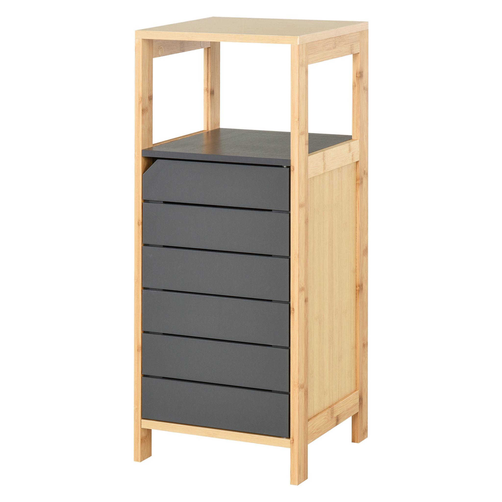 HOMCOM Meuble colonne rangement salle de bain dim. 30L x 32l x 172H cm 2  placards avec étagère + 2 niches MDF imitation bois gris