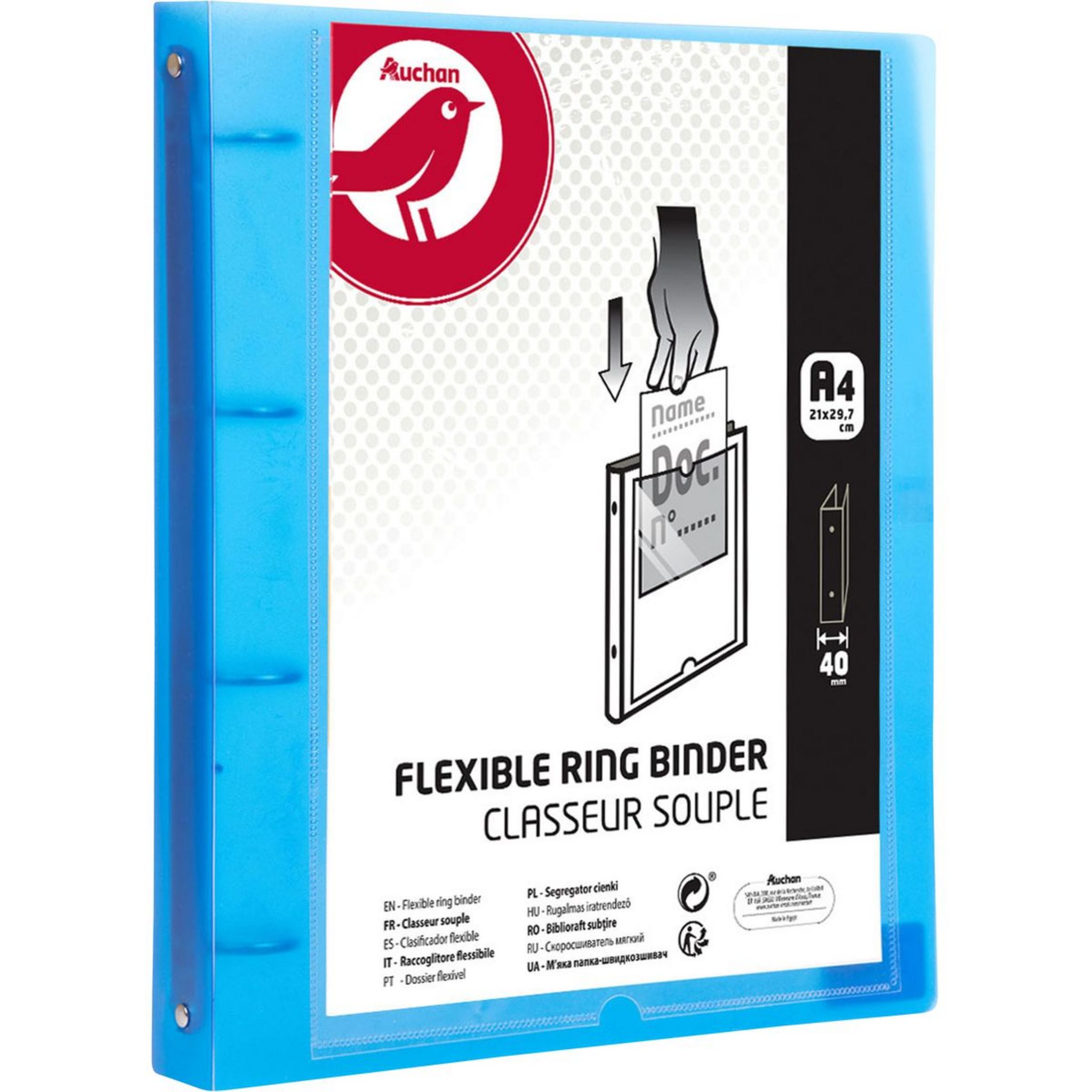 AUCHAN Classeur A4 souple dos 40mm personnalisable bleu pas cher 