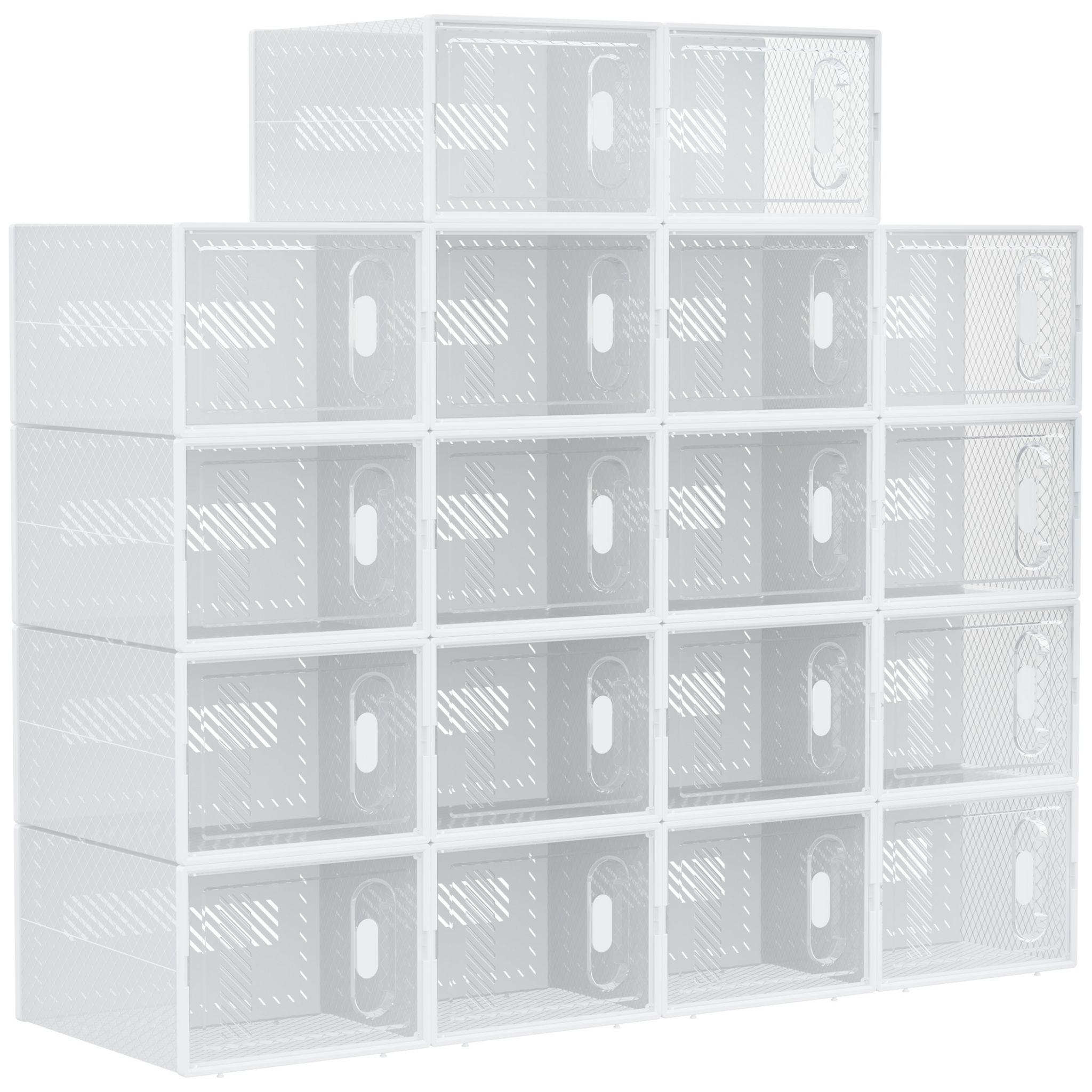 HOMCOM Lot de 8 boites cubes rangement à chaussures modulable avec portes  transparentes - dim. 25L x 35l x 19H cm - PP blanc transparent pas cher 