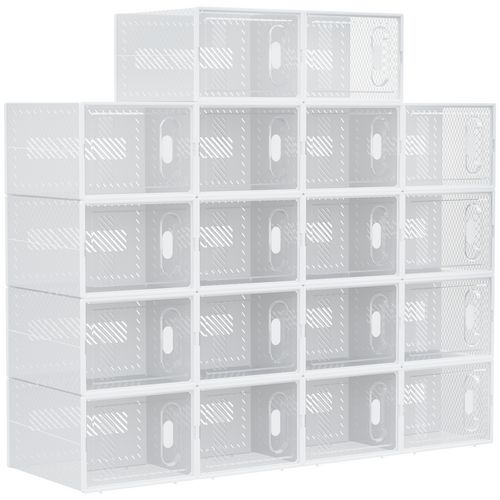 Lot de 8 boites cubes rangement à chaussures modulable avec portes  transparentes - dim. 25L x 35l x 19H cm - PP blanc transparent