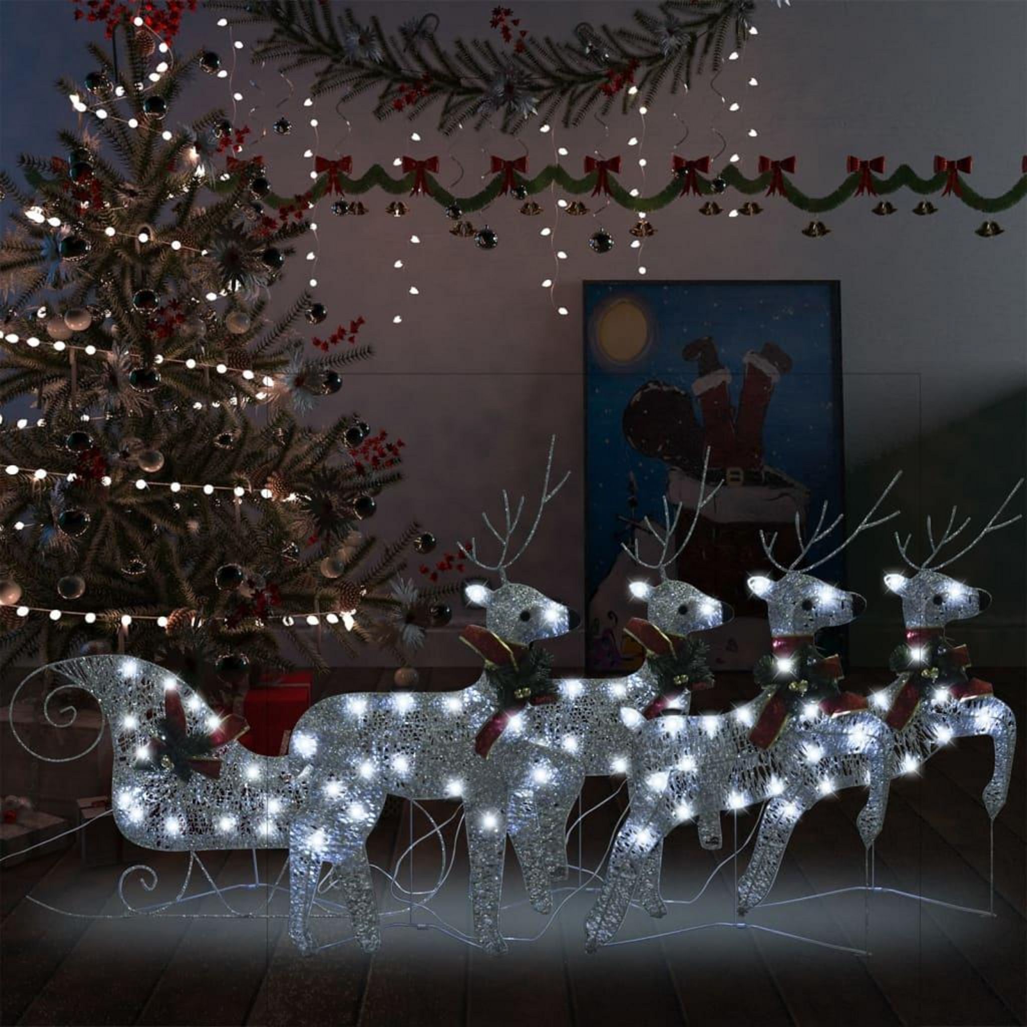 Lumineux Noël Exterieur, Déco Noël Décoration de Noël Rennes et traîneau  160 LED 130 cm Acrylique