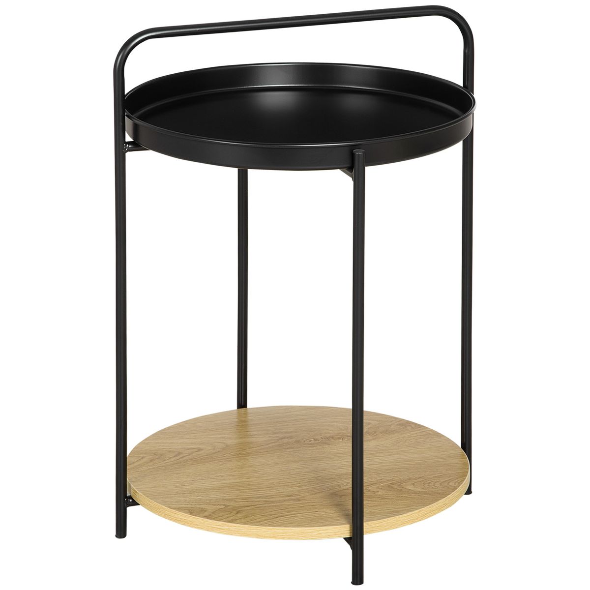 HOMCOM Table dappoint guéridon bout de canapé design néo-rétro plateau  étagère amovibles acier noir aspect chêne clair pas cher - Auchan.fr