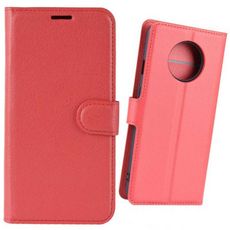 amahousse Housse rouge pour OnePlus 7T portefeuille grainé et languette aimantée
