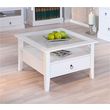 Table basse carrée en bois massif 1 tiroir plateau verre L75cm CASSIS. Coloris disponibles : Blanc
