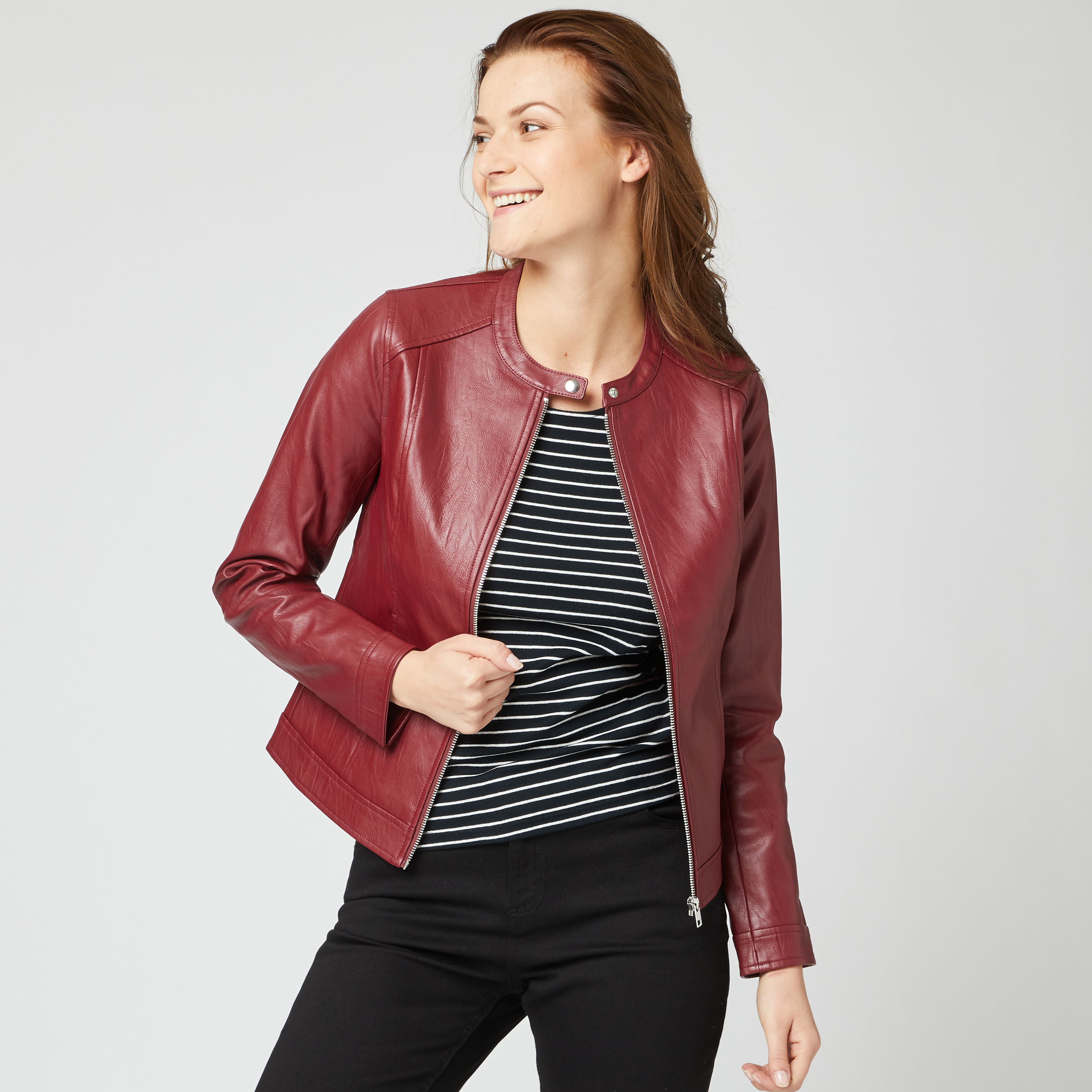 Veste simili 2024 cuir rouge femme