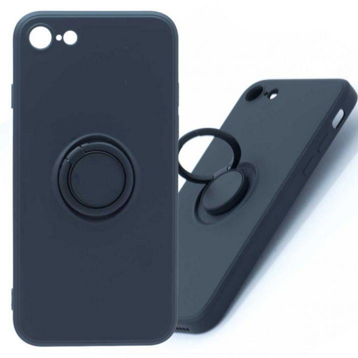 amahousse Coque pour Apple iPhone 7 - 8 - SE 2020 - SE 2022 noire avec anneau de maintien souple toucher doux