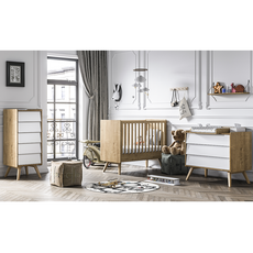Chambre complète lit bébé 60x120 - commode à langer - chiffonnier Vintage - Bois Blanc