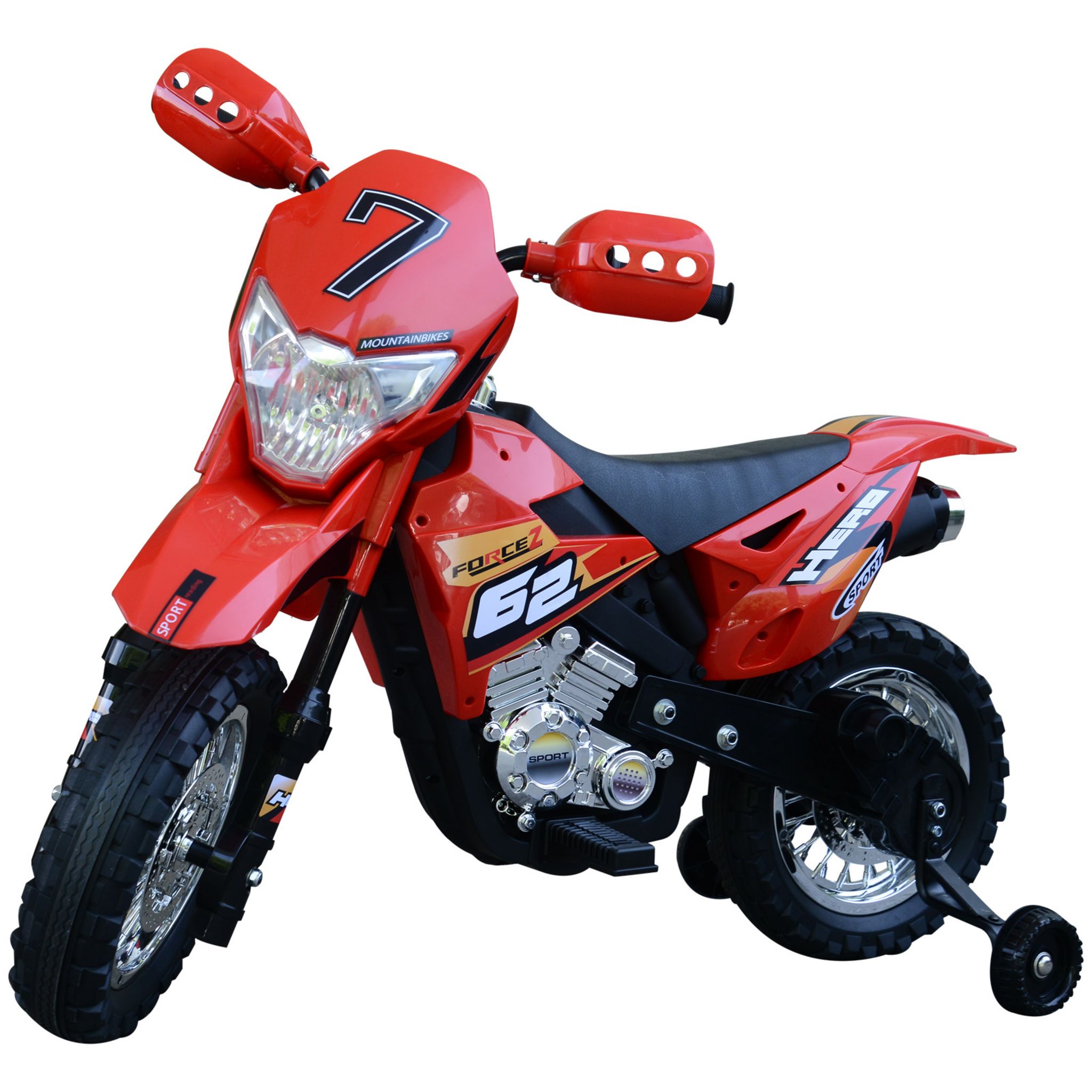 HOMCOM Moto cross électrique enfant 3 à 5 ans 12 V 3-8 Km/h avec roulettes  latérales amovibles dim. 106,5L x 51,5l x 68H cm rouge pas cher 