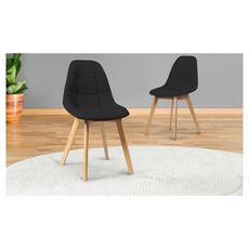 Lot de 2 chaises assise tissu pieds bois massif ORNELLA (Noir)