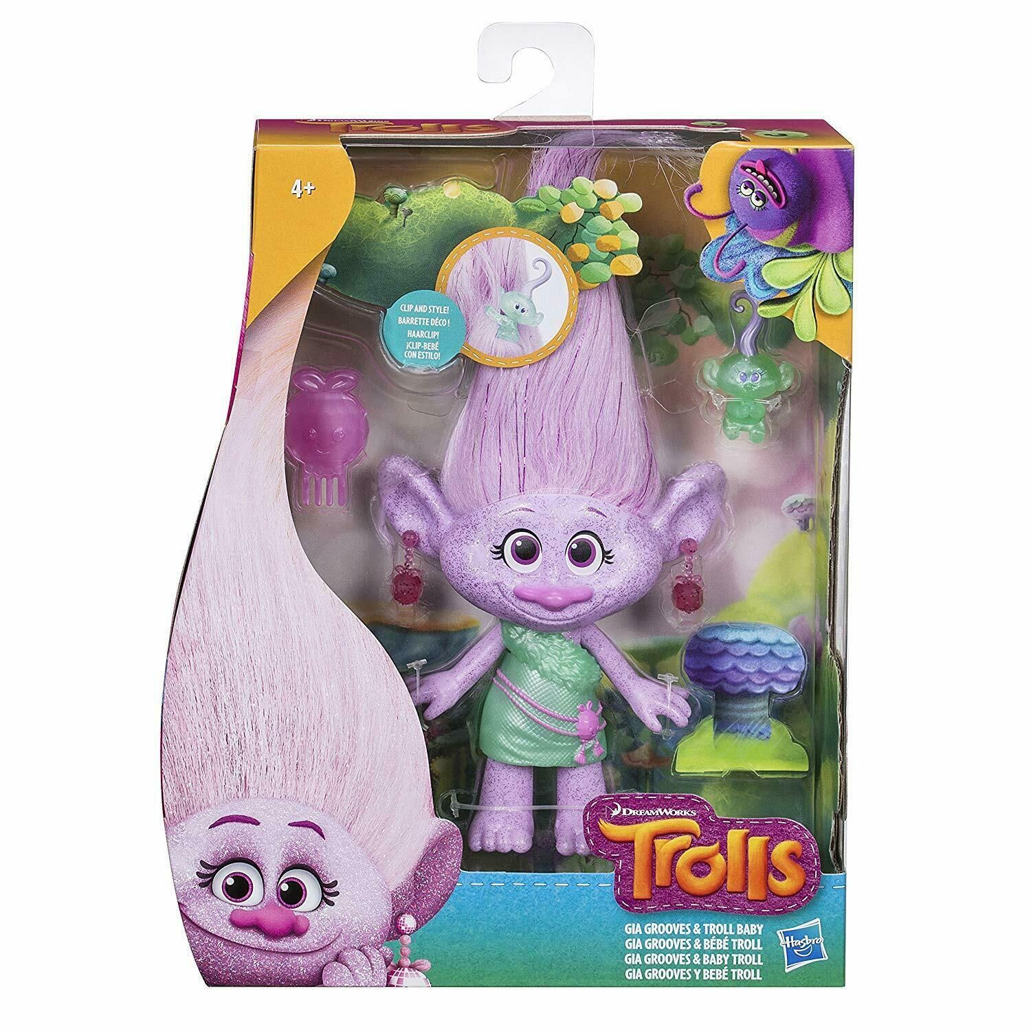 HASBRO Figurine Trolls Hairplay 22 cm Gia Grooves et bebe troll pas cher Auchan