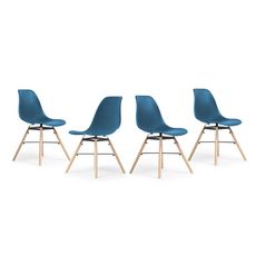 Lot de 4 chaises pieds bois massif NERA (Bleu)