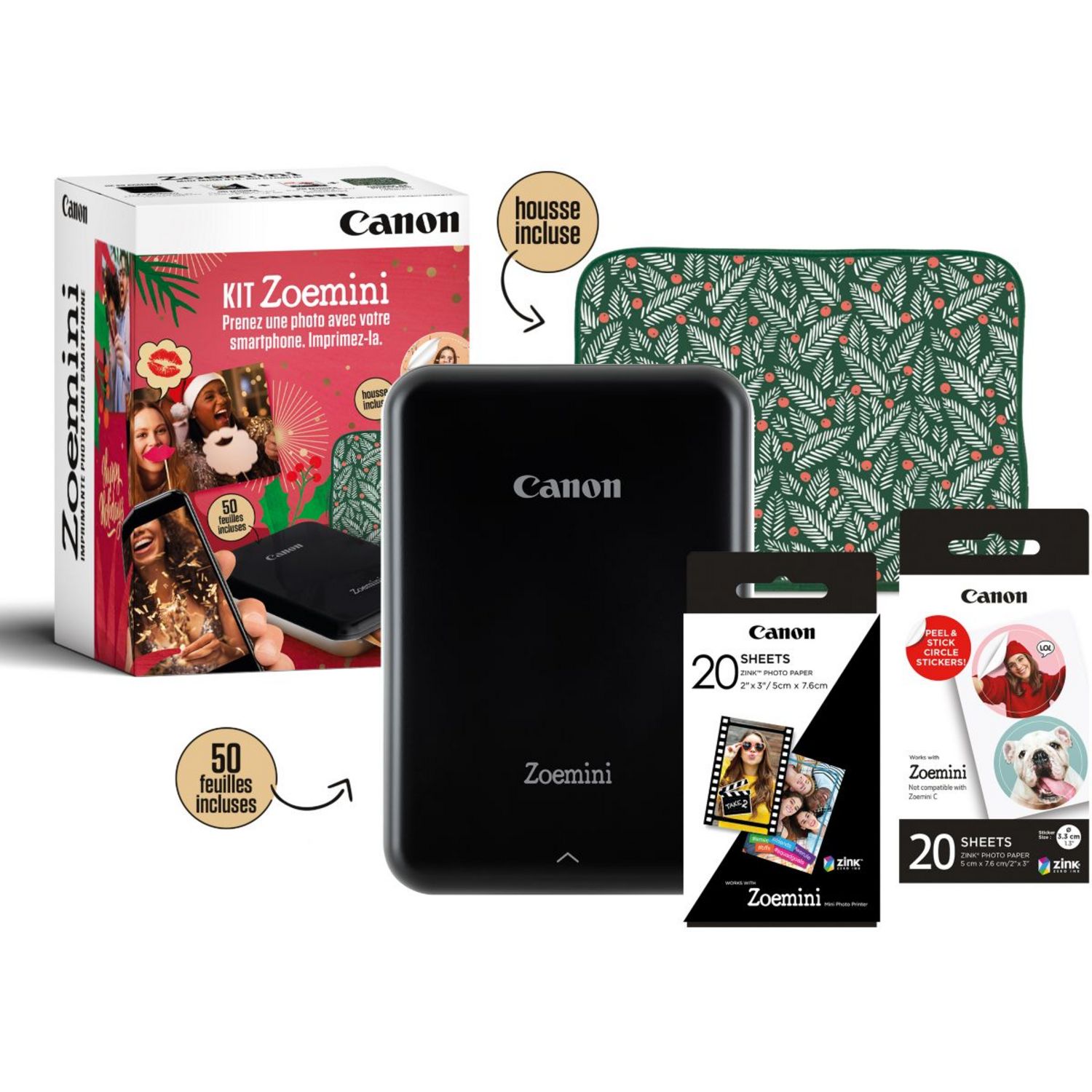 CANON Imprimante photo portable Zoemini Black/Silver + Housse de