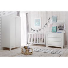Chambre complète lit bébé 60x120 - commode à langer - armoire 2 portes Moon - Blanc