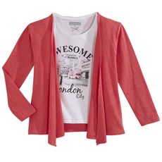 IN EXTENSO Ensemble gilet + tee shirt manches courtes fille (Rose corail)