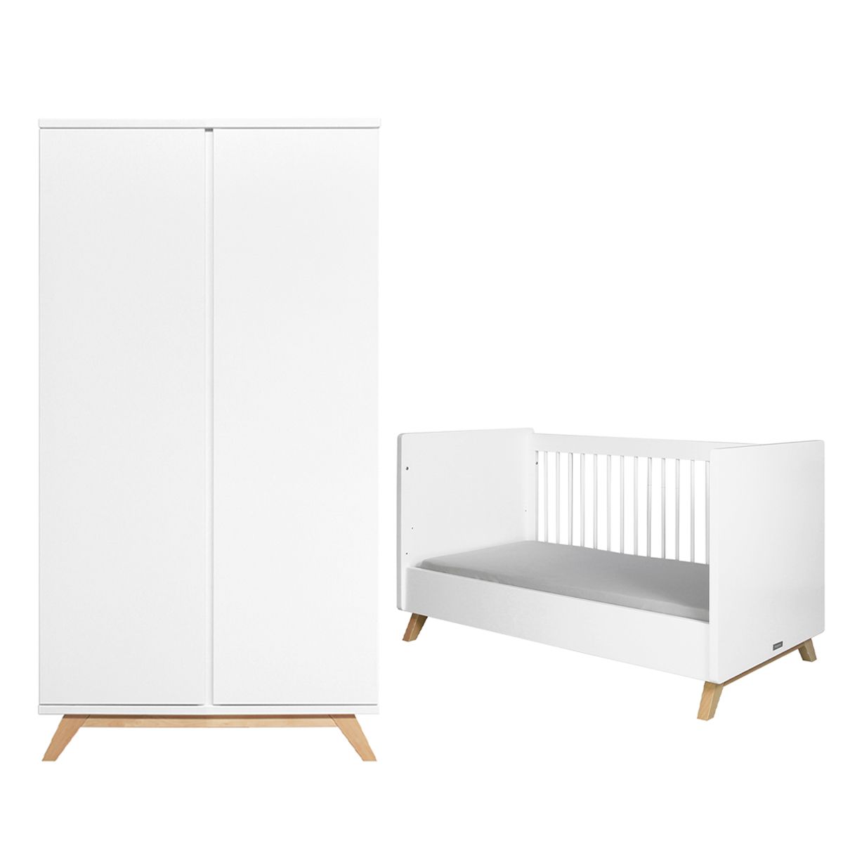 BOPITA Lit évolutif 70x140 et armoire 2 portes Lynn - Blanc et Bois