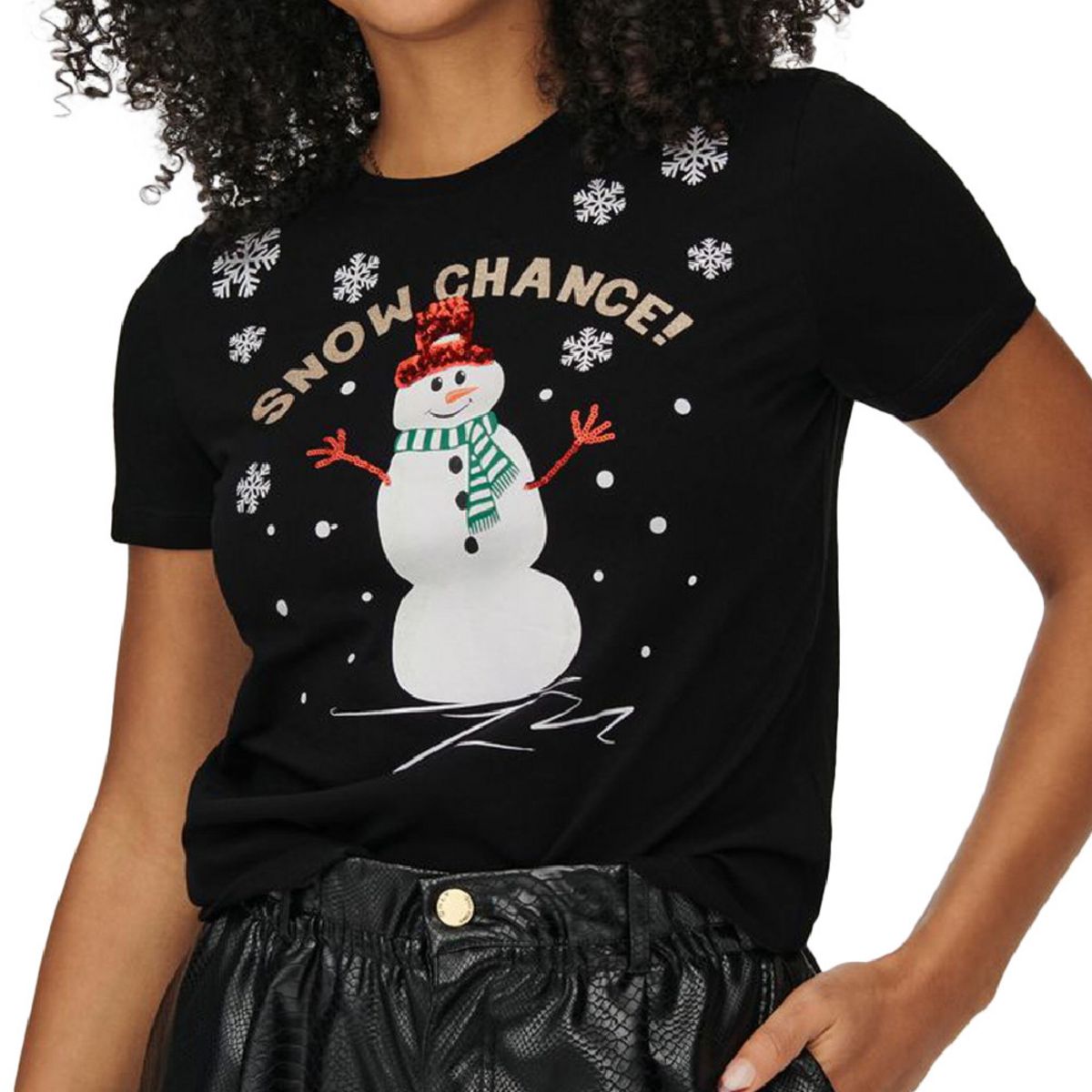 T-shirt de Noël Noir Femme Only Xmas pas cher 