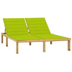 Chaise longue double et coussins vert vif Bois de pin impregne