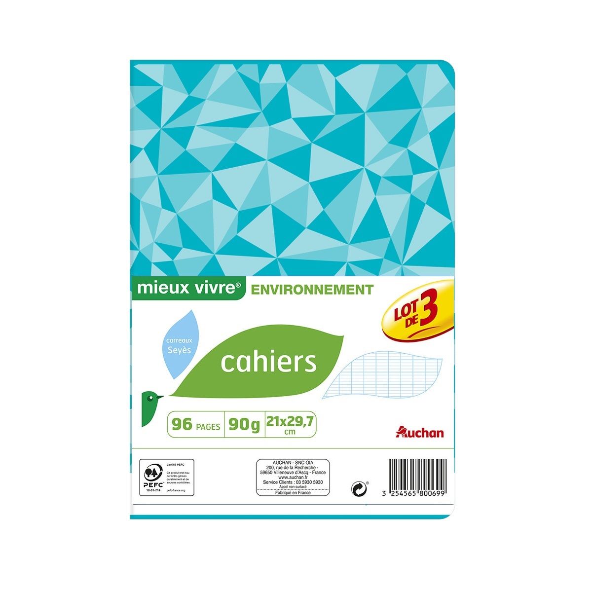 LOT DE 10 CAHIERS 21x29,7 cm - 96 pages