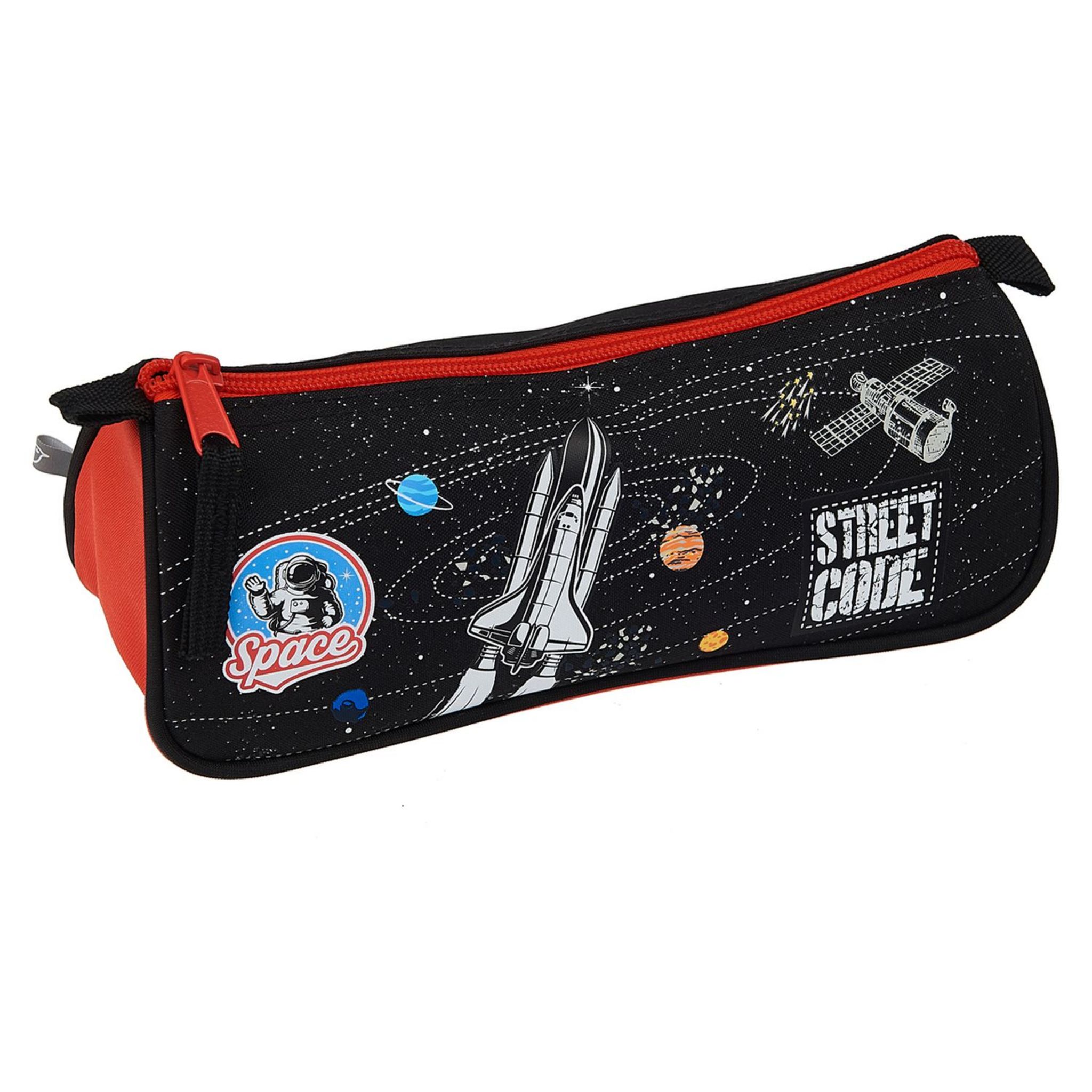 AUCHAN Trousse scolaire triangulaire polyester noir et rouge SPACE STREET CODE pas cher Auchan