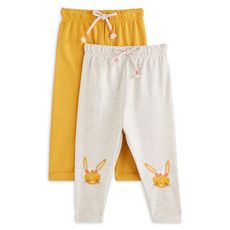 IN EXTENSO Lot de 2 pantalons coton bio lapins bébé fille (jaune )