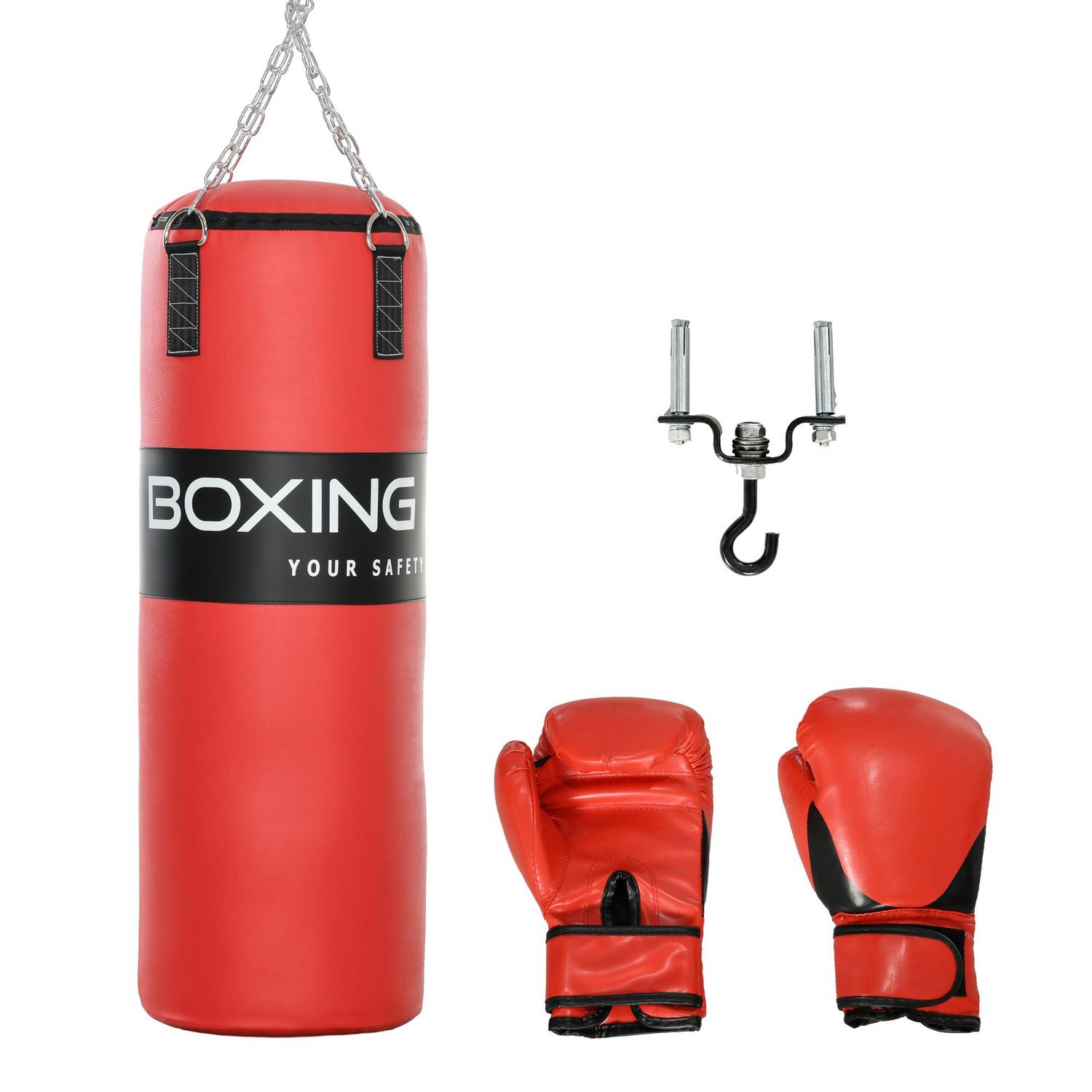 Set de boxe Homcom Sac de frappe boxe autoportant punching ball brunier 3  en 1 hauteur réglable ventouses antidérapantes amortisseurs rouge noir