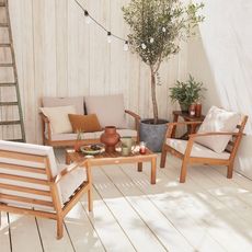 Salon de jardin en bois 4 places - Ushuaïa - Canapé, fauteuils et table basse en acacia, design (Ecru)